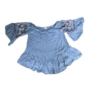 Altard State Boho Striped Off Shoulder Top Embroidered Bell Sleeve Size S/M